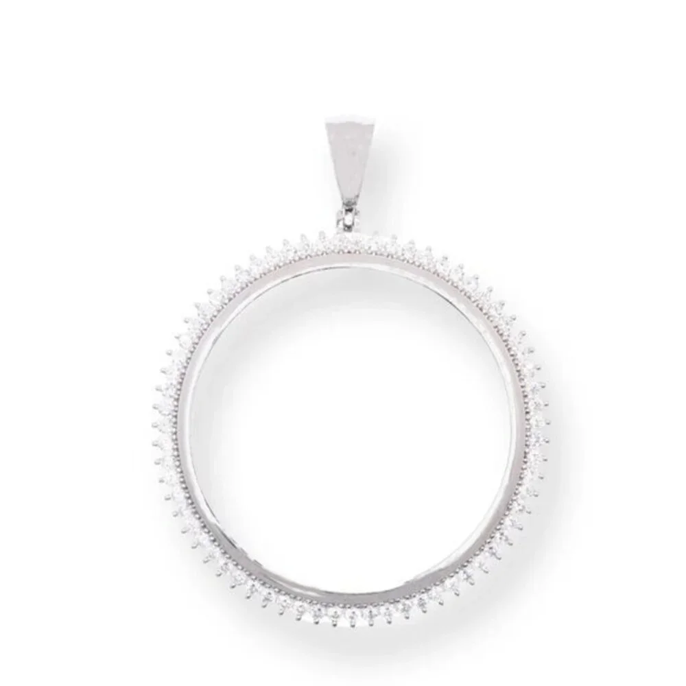 925 Sterling Silver Bezel for 50 pesos Coin Clear CZ Pendant Frame